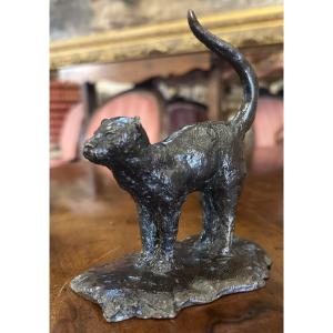 Small Bronze Cat Sculpture By Jean Lemonnier Lost Wax Valsuani Caster 6/8