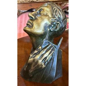 Small Bronze Sculpture Bust Of Orpheus With His Lyre By Le Verrier.