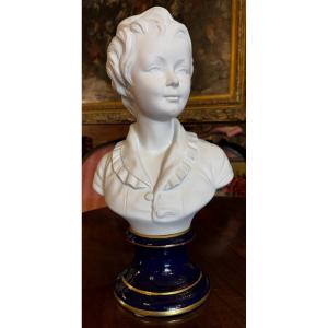 Limoges Porcelain Biscuit Bust Of Alexandre Brongniart Signed Tharaud After Houdon 40 Cm