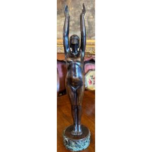 Art Deco Bronze Nude Woman By The Ukrainian-born Sculptor Raphael-schwart Cast From Rudier