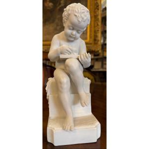 Porcelain Biscuit Sculpture Of A Young Child Writing After Antonio Canova, Late 19th Century