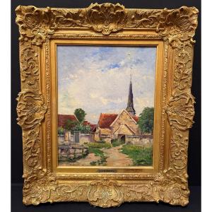 Painting Of The Church Of Gommecourt By Jacques Henri Delpy, Early 20th Century