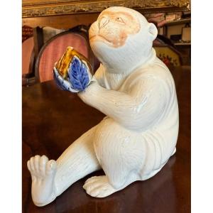 Longevity Peach Monkey In Hirado Porcelain, Japan, Late 19th Century.