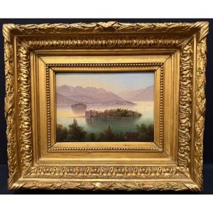 Small Painting Of Isola Bella, Lake Maggiore, Italy By Hubert Sattler, 19th Century