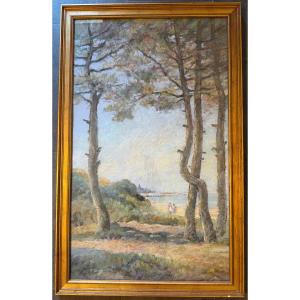 Very Large Pastel Of The Wild Coast Royan  By Camille Mériot In Rochefort