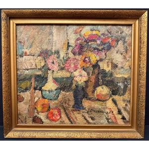 Still Life Painting With Fruits And Flowers By Jan Dasewicz 1967 Poland