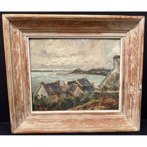 Painting Of Houses On The Coast In Brittany By Robert Leparmentier
