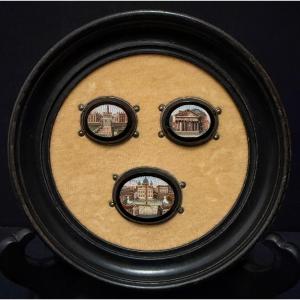 Three Micro Mosaics Of Monuments Of Rome, A Souvenir Of The 19th Century Grand Tour