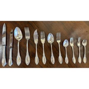 Large 159-piece Cutlery Set, Louis XVI Style Ribbon Model, Boulenger Goldsmiths Paris