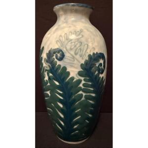 Art Deco Porcelain Vase With Ferns By Camille Tharaud In Limoges Circa 1930