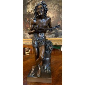 Bronze Sculpture The Neapolitan Improviser By Francisque Duret, Cast By Delafontaine, 19th Century