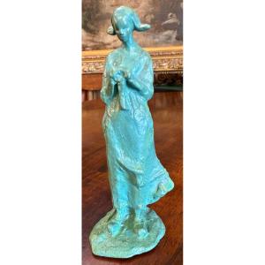 Small Bronze Sculpture Of The Young Dutch Woman By Jc Guero Circa 1940