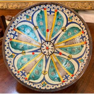 Polychrome Earthenware Mokhfia Dish With Turtle Decoration, Fez, Morocco, Late 19th Century