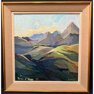 Mountain Painting Of The Aure Valley, Hautes-pyrénées, By Louis Buffin, 1955