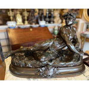 Very Important Bronze Sculpture, "the Alert," By Léon Bonduel, 1889