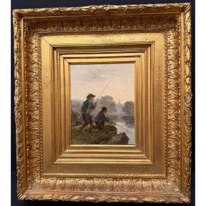 Painting "the Young Fishermen" By Alexandre Marie Guillemin, Mid-19th Century