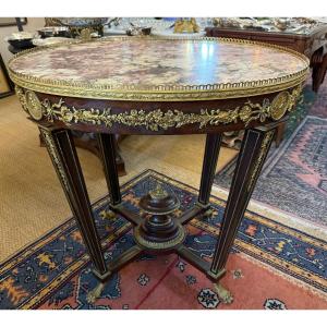 François Linke Center Table, Mahogany And Gilt Bronze Pedestal Table, Late 19th Century, Signed