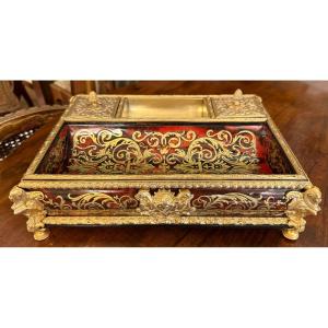 Large Desk Inkwell With Egyptian Heads, Boulle Marquetry Louis XIV , Napoleon III Period