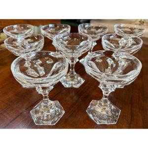 Saint Louis 9 Large Crystal Champagne Coupes, Chambord Model