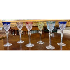 Six Colored Crystal Liqueur Glasses