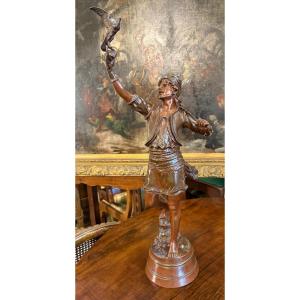 Orientalist Bronze Sculpture The Falconer By Marcel Début, Late 19th Century, 66 Cm