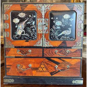 Japanese Lacquer Cabinet With Yosegi Marquetry And Mother-of-pearl, Late 19th Century