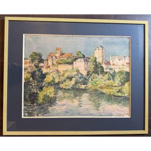 Pierre Langlade Large Watercolor La Roche Posay  Vienne