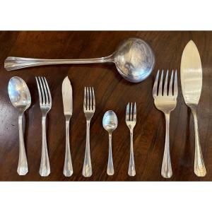 Christofle Art Deco Flatware Set, Luc Lanel Design, Boréal Pattern, 75 Pieces