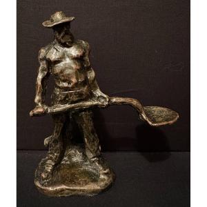 Bronze Sculpture Of The Earthworker By Aimé-jules Dalou, Susse Brothers Foundry, 19th Century