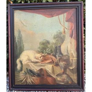 Still Life With A Sideboard And A Cat Devouring The Ham, French School, 18th Century
