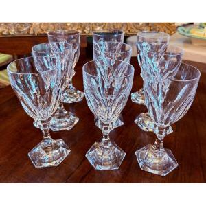 Saint Louis 9 Chambord Crystal Water Glasses 