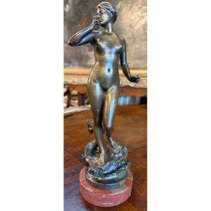 Small Art Nouveau Bronze Sculpture Of Woman Goddess Amphitrite By Valentin Deplechin 1893