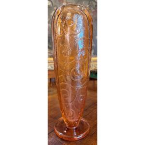Large Art Deco Vase Charder Charles Schneider Le Verre Français épinay-sur-seine Circa 1935