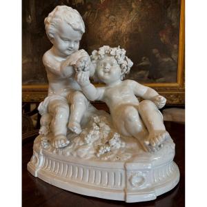 Large Bacchus Child Porcelain Group By Umberto Onesto In Capodimonté Late 19th Century
