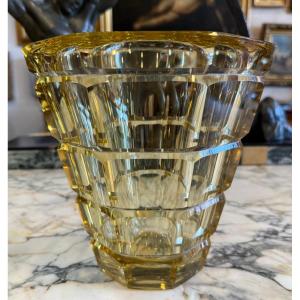 Daum Art Deco Yellow Crystal Vase Circa 1930