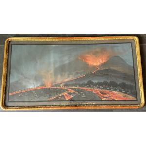 Large Neapolitan Gouache Eruption Of Vesuvius In 1855 Souvenir Of The Grand Tour 98.5 Cm