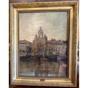 Tableau Bateaux Au Mouillage Devant La Grosse Horloge Port De La Rochelle By Ch Ripault 1909