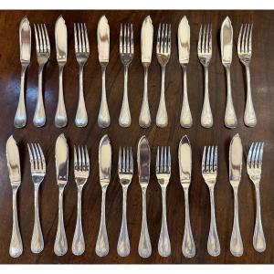 Christofle 12 Fish Cutlery Malmaison Empire Model Very Good Condition 24 Pieces