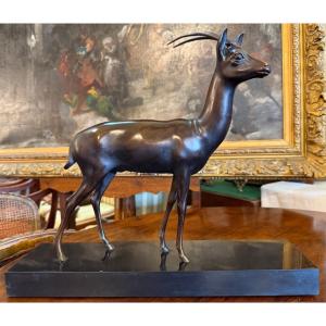  Georgij Dmitrievic Lavrov, Art Deco Bronze Sculpture Of An Antelope, Cast By Guillemard