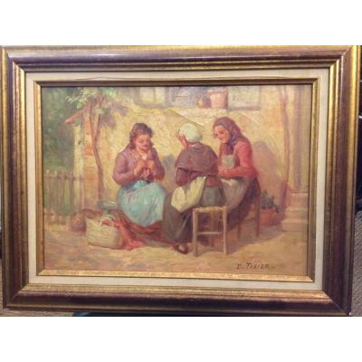 Painting "the Knitters" By Daniel Tixier
