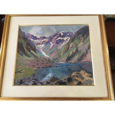 Gouache Orientalist View From Atlas Montain In Marocco By Pontoy