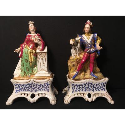 Paris Porcelain Troubadour Style Couple Forming Vases.