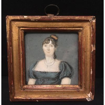 Miniature On Ivory Woman With Pearl Necklace Nineteenth Restoration Period