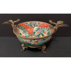 Japan Kutani Porcelain Cup Bronze Mount By Giroux Nineteenth Century