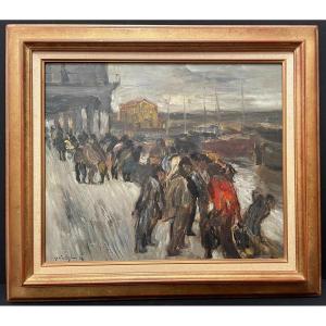 Fish Market Painting In Bermeo Spain By Garcia Ergüin 1976