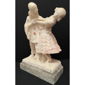 Pierrot And Colombine Art Deco Marble Sculpture