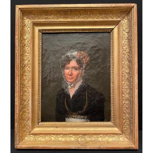 Small Painting Portrait Of Woman Empire Period 1819