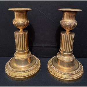 Pair Of Chiseled And Gilded Bronze Toilet Candlesticks Louis XVI