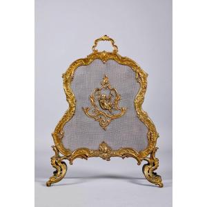 Pare-feu En Forme Violonée En Bronze Doré