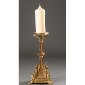 Important Gilt Bronze Torchère With Winged Angels – 19th Century